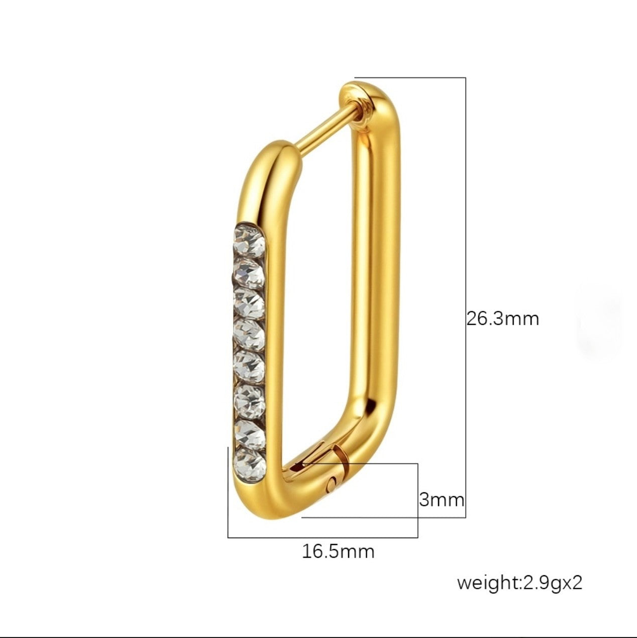 Stainless Steel CZ Channel Set Huggie Hoop Rectangular Earrings Gold1