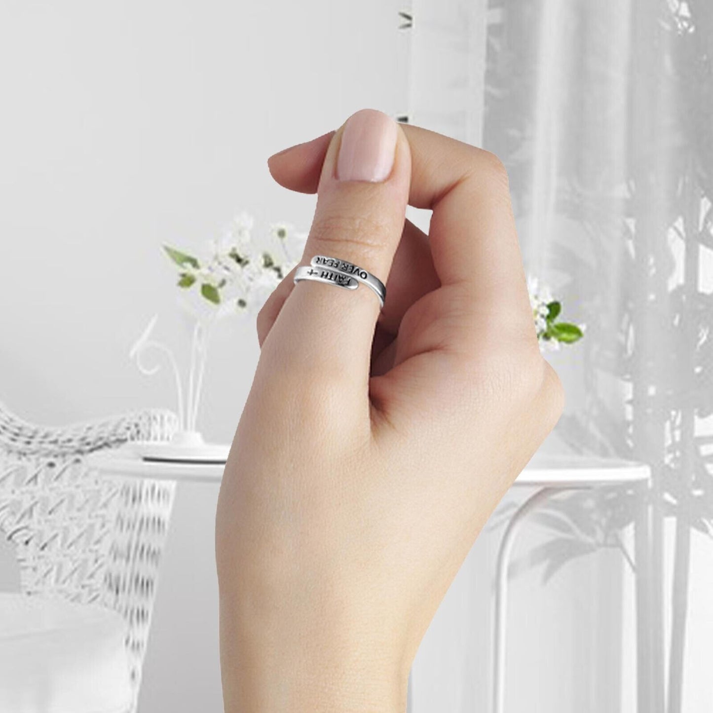 Faith Over Fear Cross Jesus Ring Adjustable Christian Jewelry16