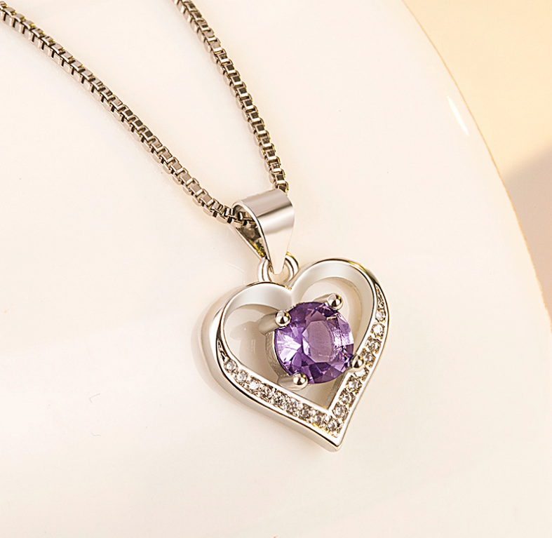 Pendant Necklace Sterling Silver Plated Love Heart Cubic Zirconia CZ 18" Gift3