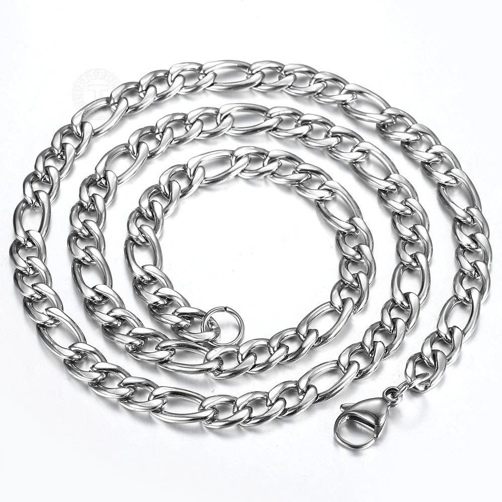 Stainless Steel Figaro Chain Silver Necklace 18-24” Mens
