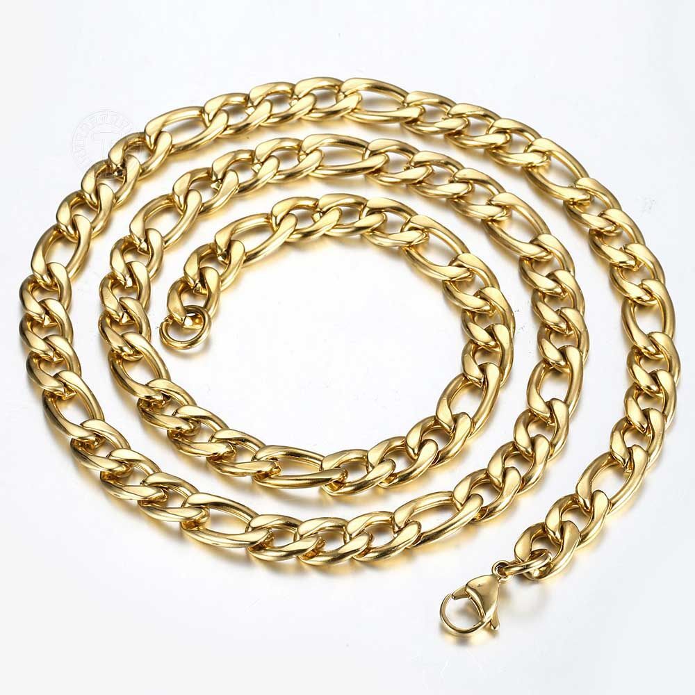 Stainless Steel 18K Gold Plated Figaro Cuban Curb Chain 18- 24 Necklace 3-7mm