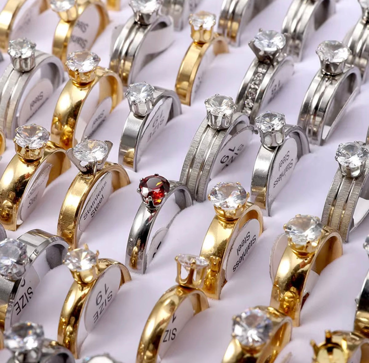 Stainless Steel Women Rings With Stones 100pcs