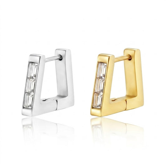 Stainless Steel Trapezoid Earrings CZ Channel Set Gold, Silver