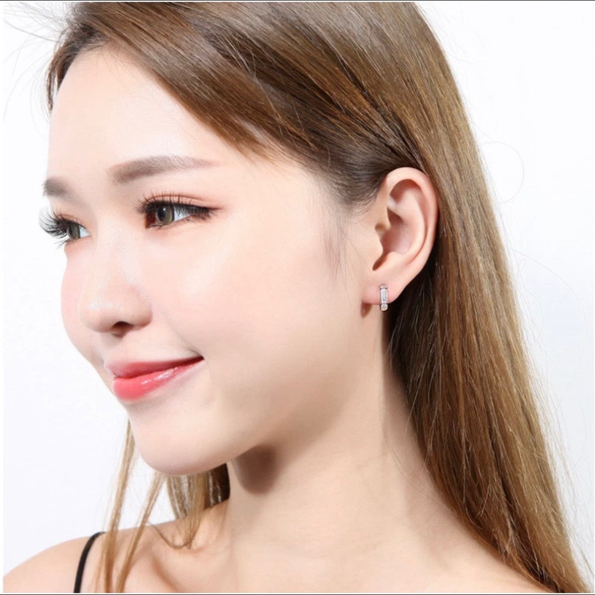 925 Sterling Silver Plated Square CZ Huggie Hoop Earrings Women Men5