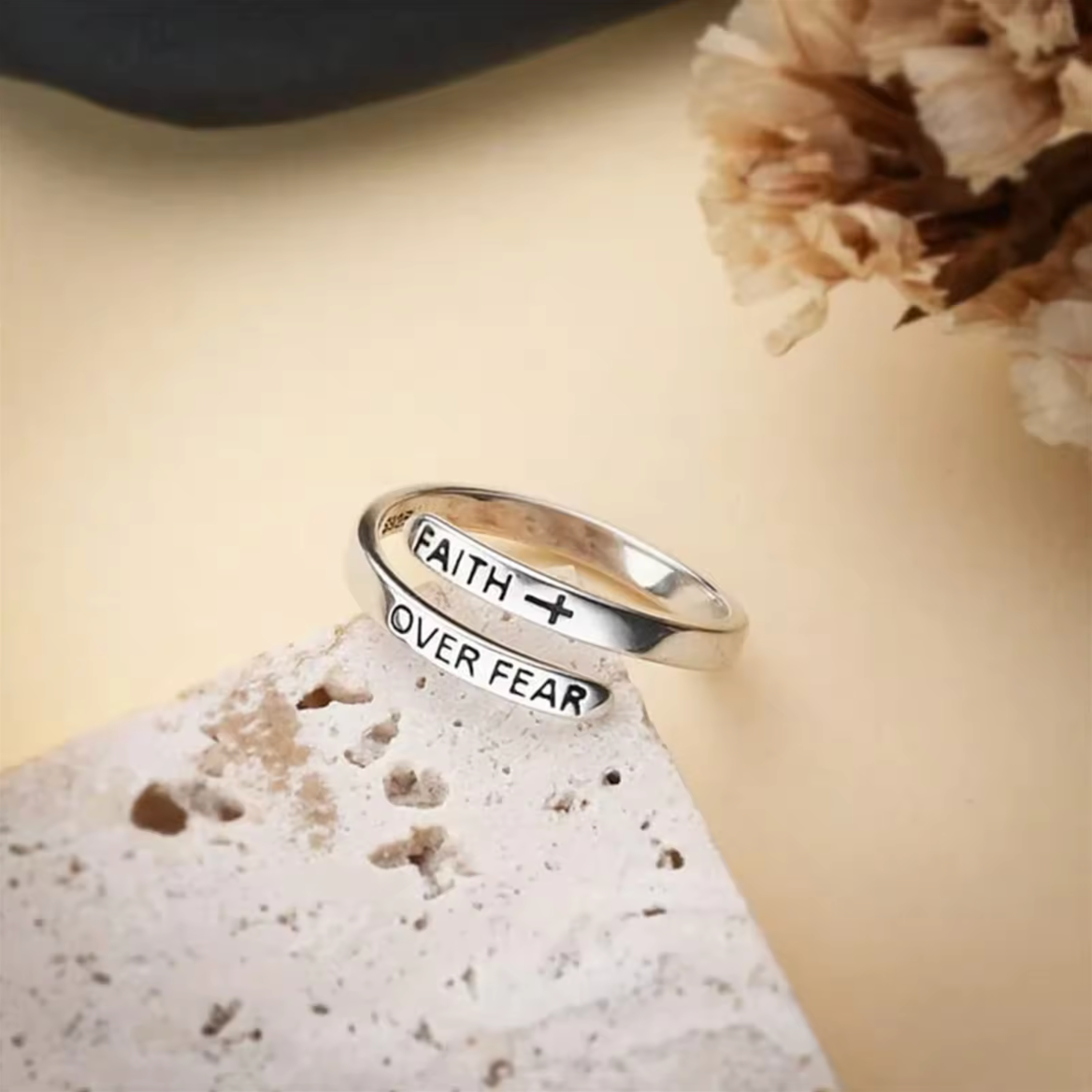 Faith Over Fear Cross Jesus Ring Adjustable Christian Jewelry10