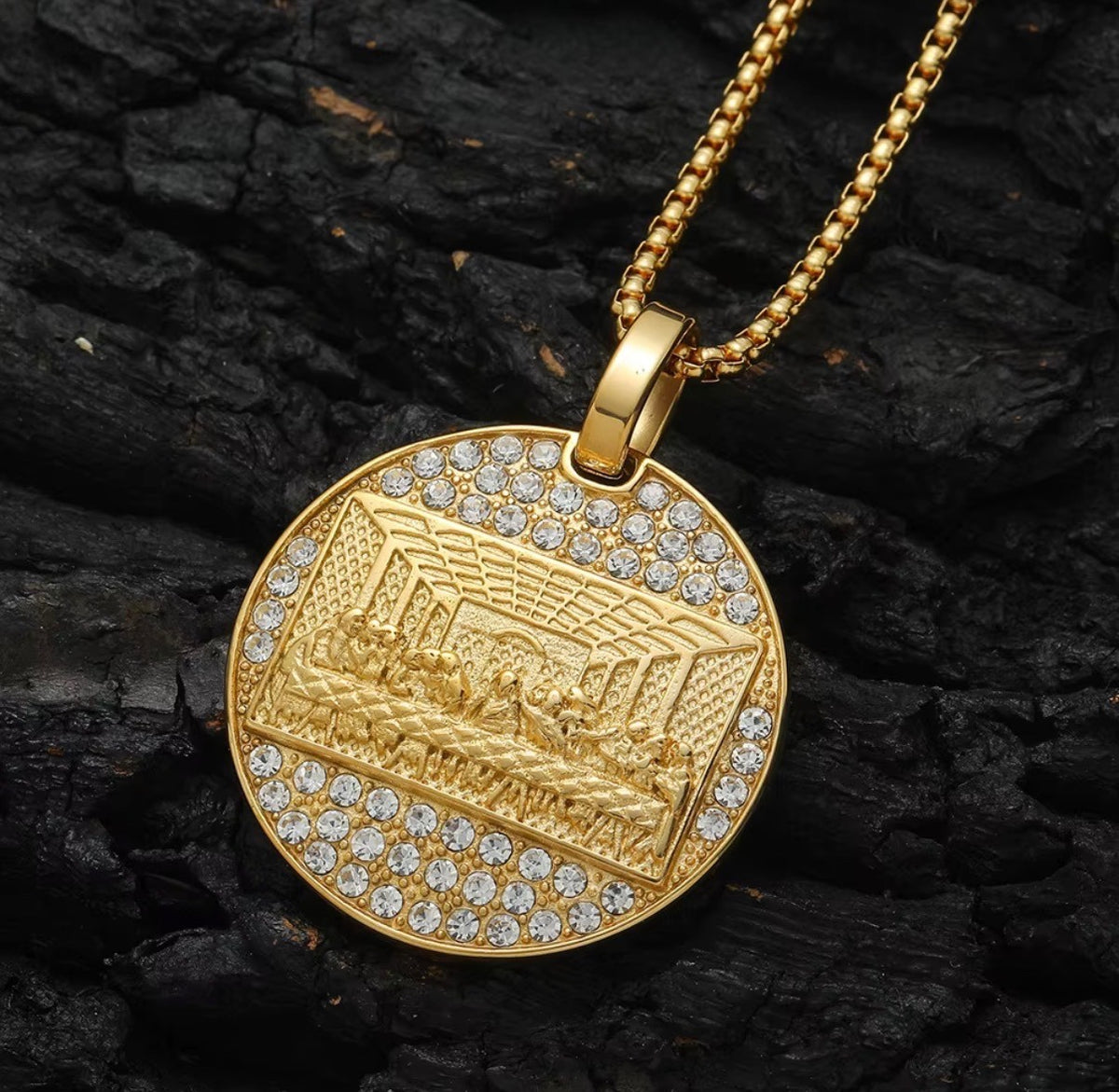 Stainless Steel Iced Out Last Supper Pendant Necklace1