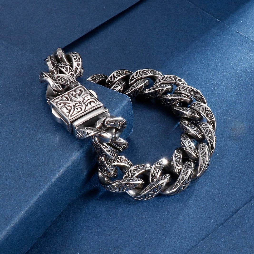 Vintage Cuban Chain Mens Bracelet Stainless Steel 8.25in2
