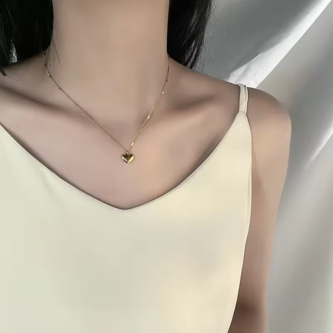 18K Gold Stainless Steel Love Floating Heart Pendant Chain Necklace Love Gift4