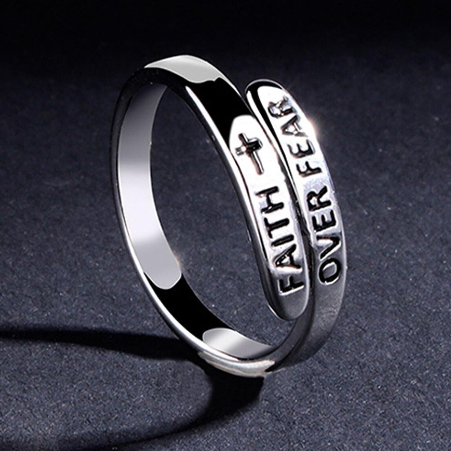 Faith Over Fear Cross Jesus Ring Adjustable Christian Jewelry7