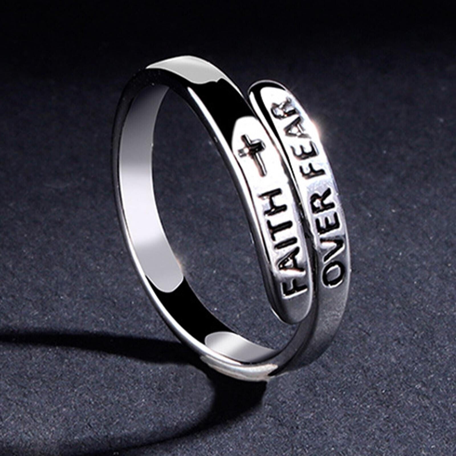 Faith Over Fear Cross Jesus Ring Adjustable Christian Jewelry7