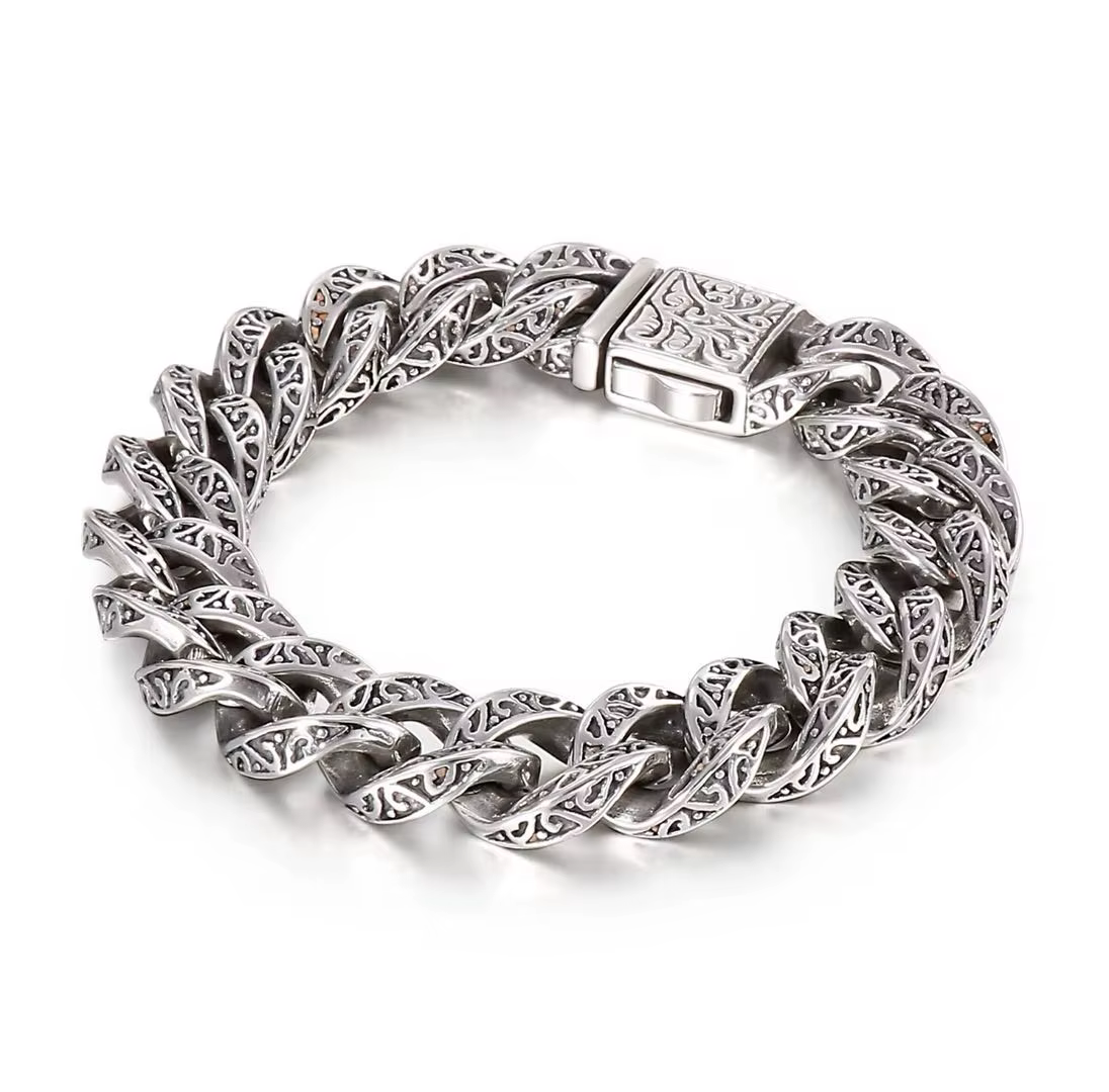 Vintage Cuban Chain Mens Bracelet Stainless Steel 8.25in1