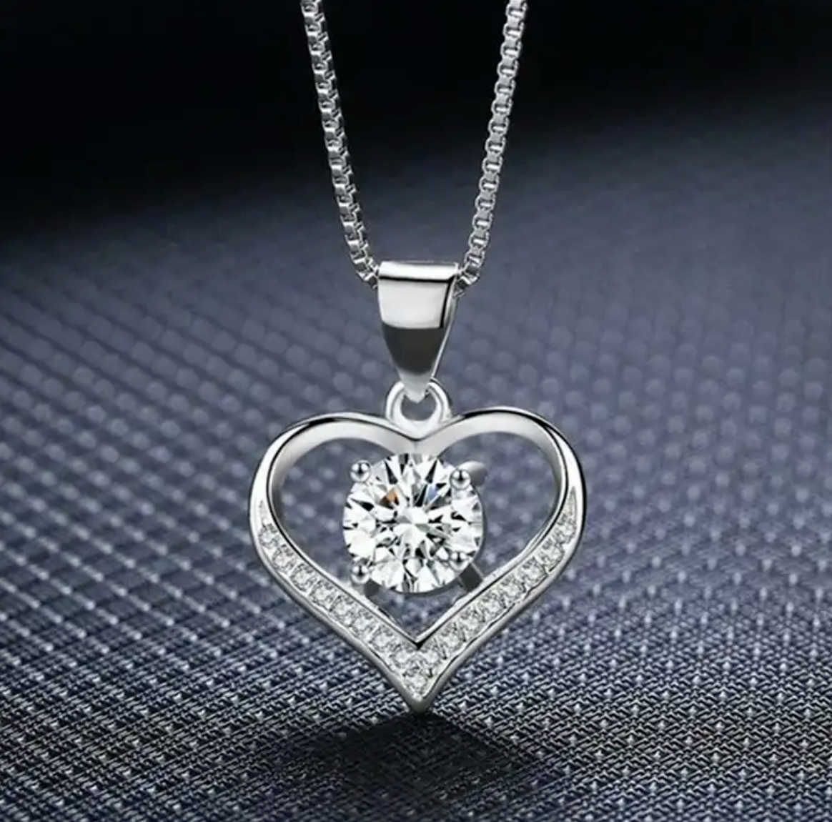 925 Sterling Silver Plated Love Heart Pendant Box Chain Necklace Women Gift  CZ6