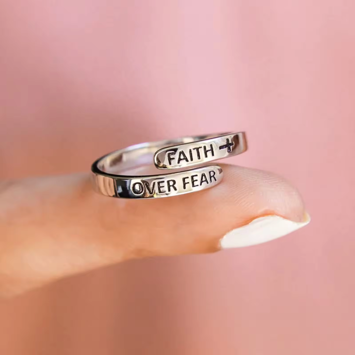 Faith Over Fear Cross Jesus Ring Adjustable Christian Jewelry13