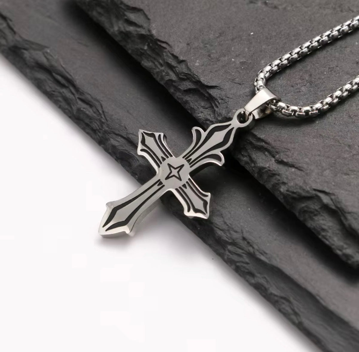 Stainless Steel Cross Pendant Necklace With Engravings0