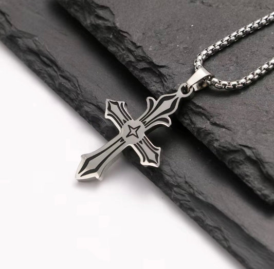Stainless Steel Cross Pendant Necklace With Engravings0