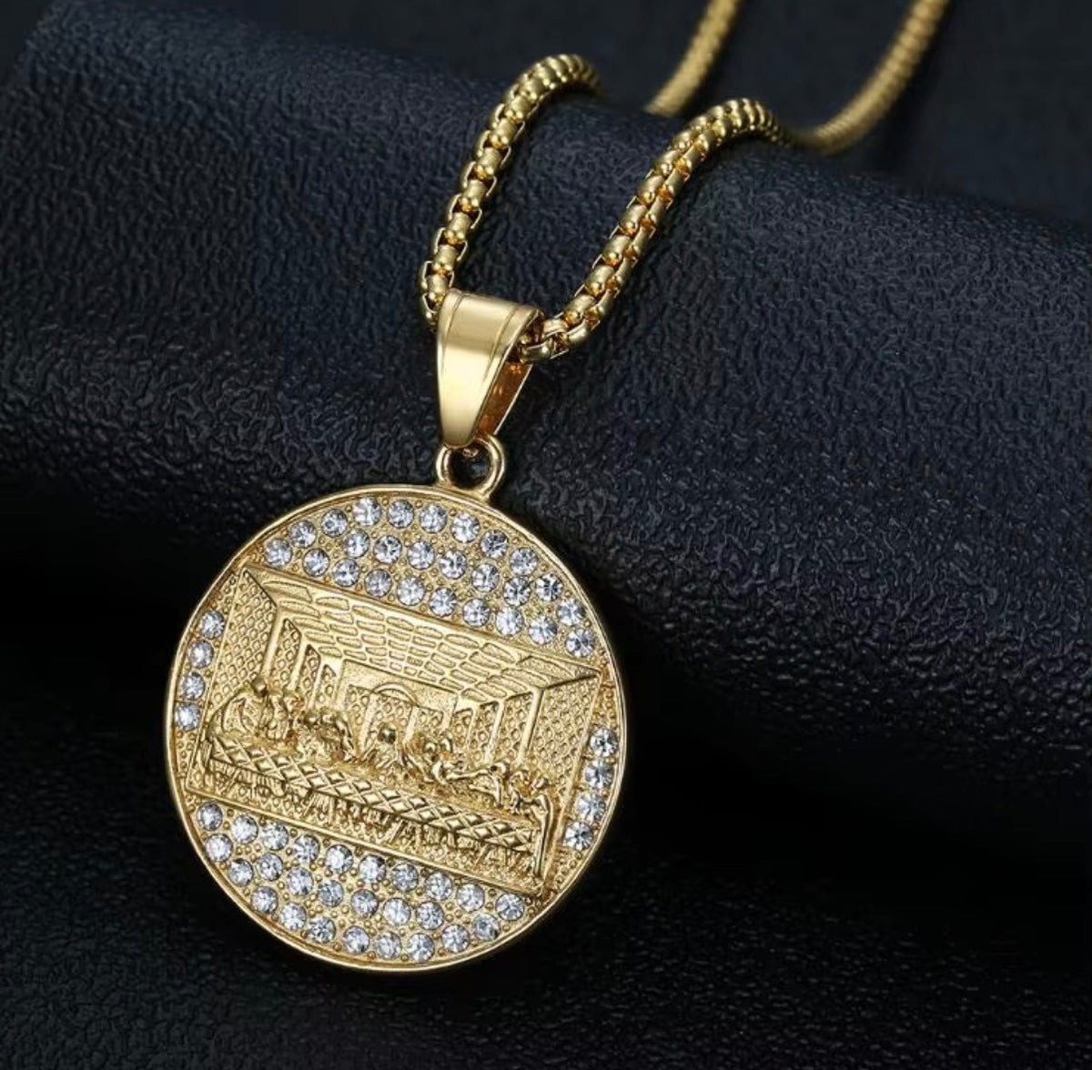Stainless Steel Iced Out Last Supper Pendant Necklace0