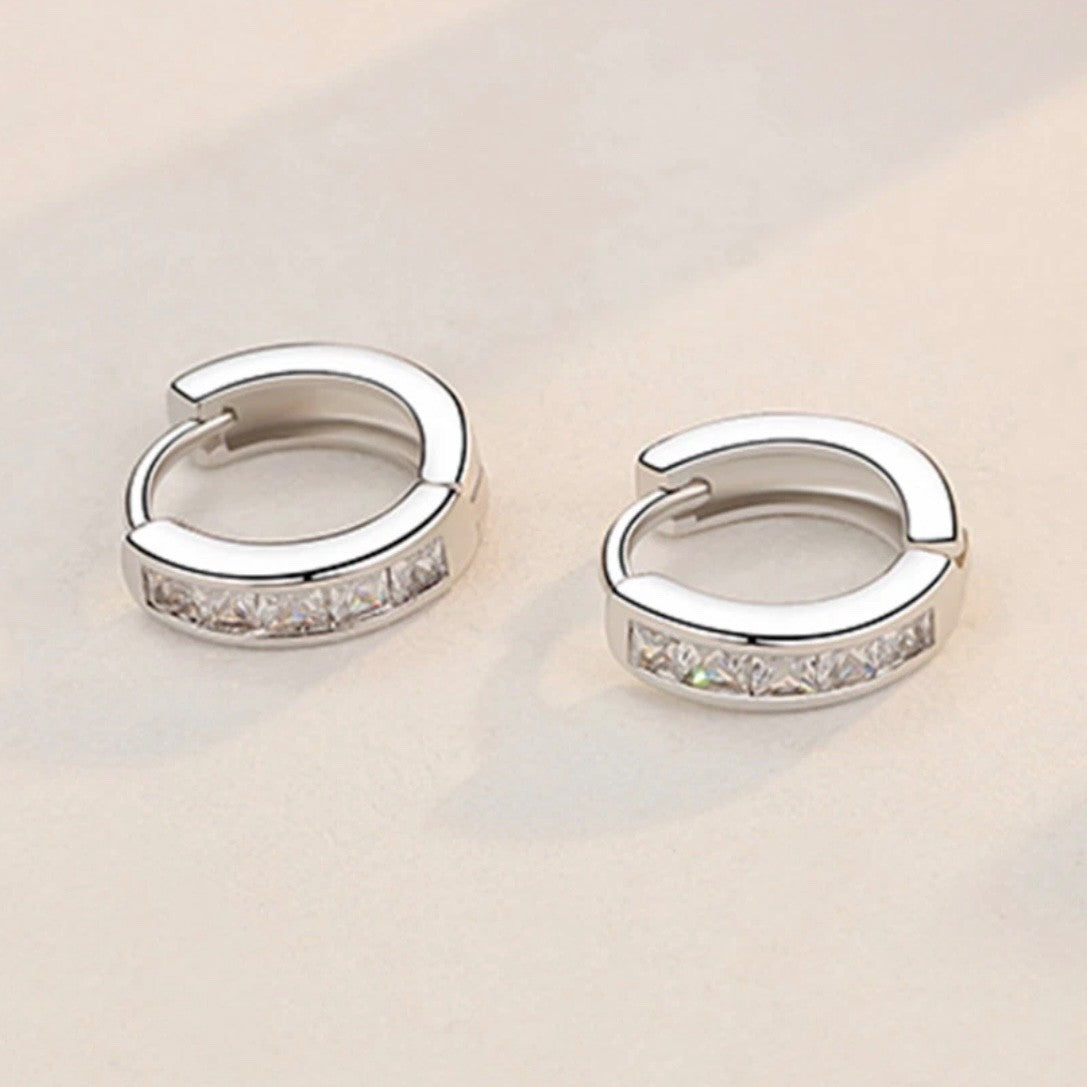 925 Sterling Silver Plated Square CZ Huggie Hoop Earrings Women Men8