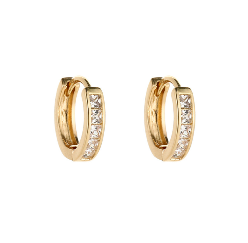 14K Gold Plated Stainless Steel Huggie Hoop Earrings CZ Small 9mm Women Men0