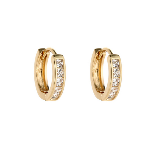 14K Gold Plated Stainless Steel Huggie Hoop Earrings CZ Small 9mm Women Men0