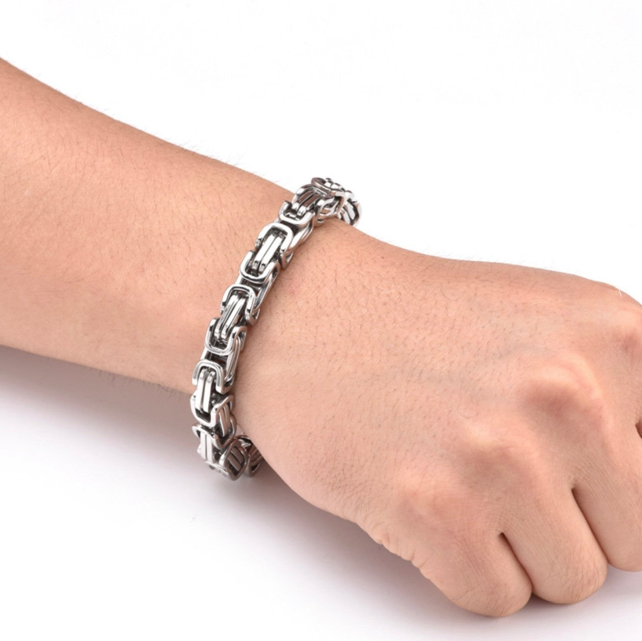 Stainless Steel Chunky Byzantine Bracelet 8.25in5