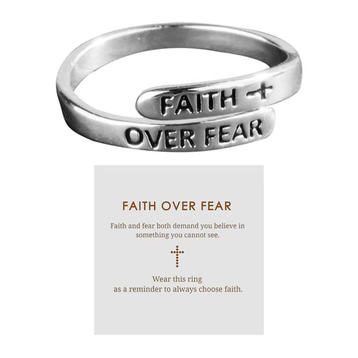 Faith Over Fear Cross Jesus Ring Adjustable Christian Jewelry9
