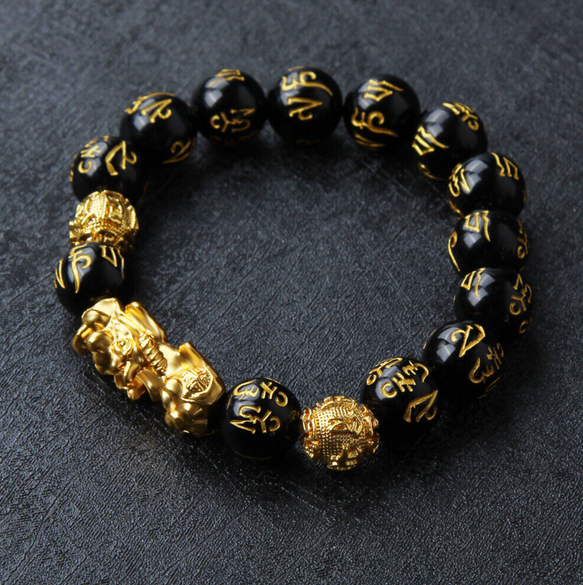  Feng Shui Black Obsidian Beads Bracelet Attract Wealth & Good Luck Bangle pixiu4