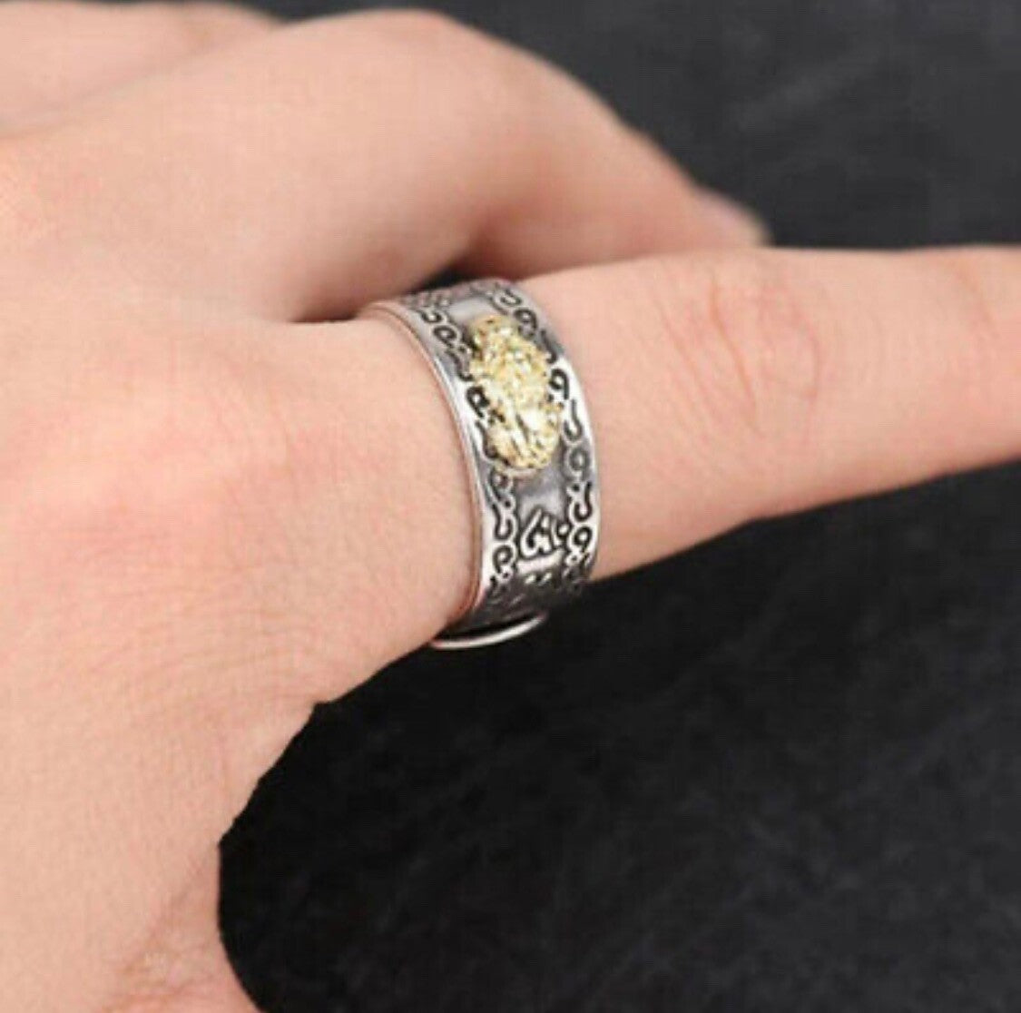 Adjustable Feng Shui Pixiu Mani Mantra Protection Wealth Ring Quality Lucky4