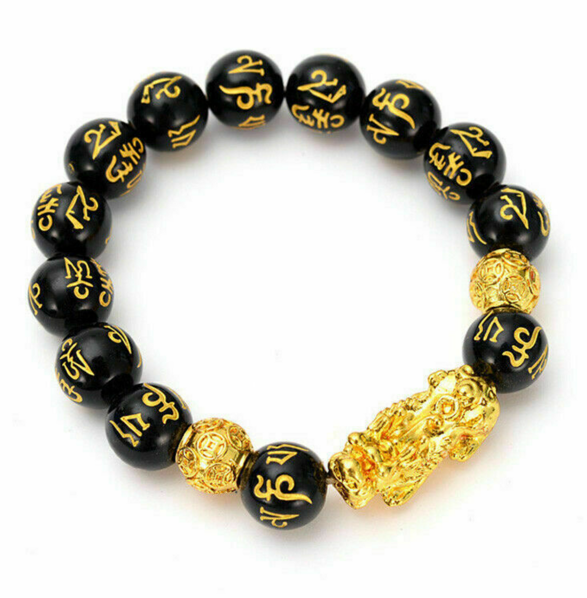  Feng Shui Black Obsidian Beads Bracelet Attract Wealth & Good Luck Bangle pixiu1