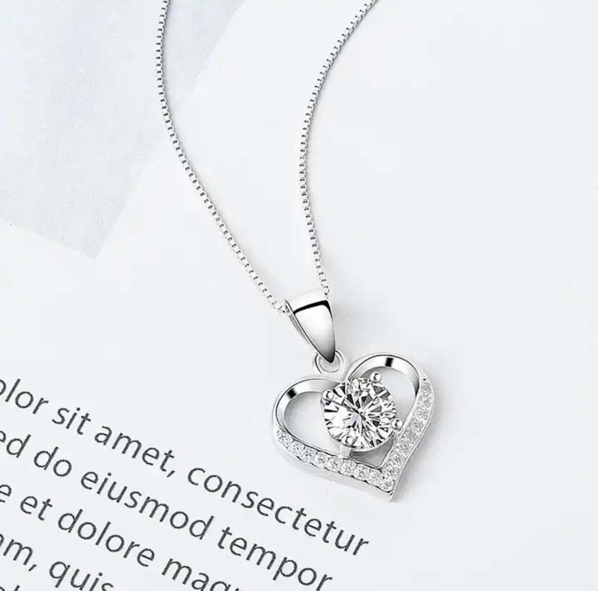 925 Sterling Silver Plated Love Heart Pendant Box Chain Necklace Women Gift  CZ4