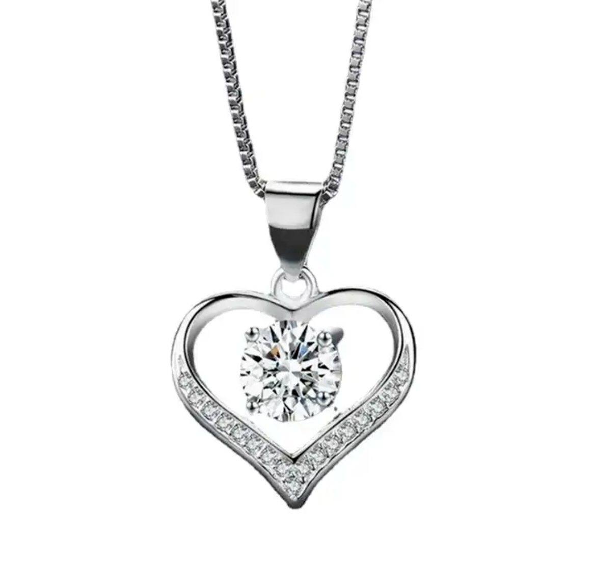 925 Sterling Silver Plated Love Heart Pendant Box Chain Necklace Women Gift  CZ11