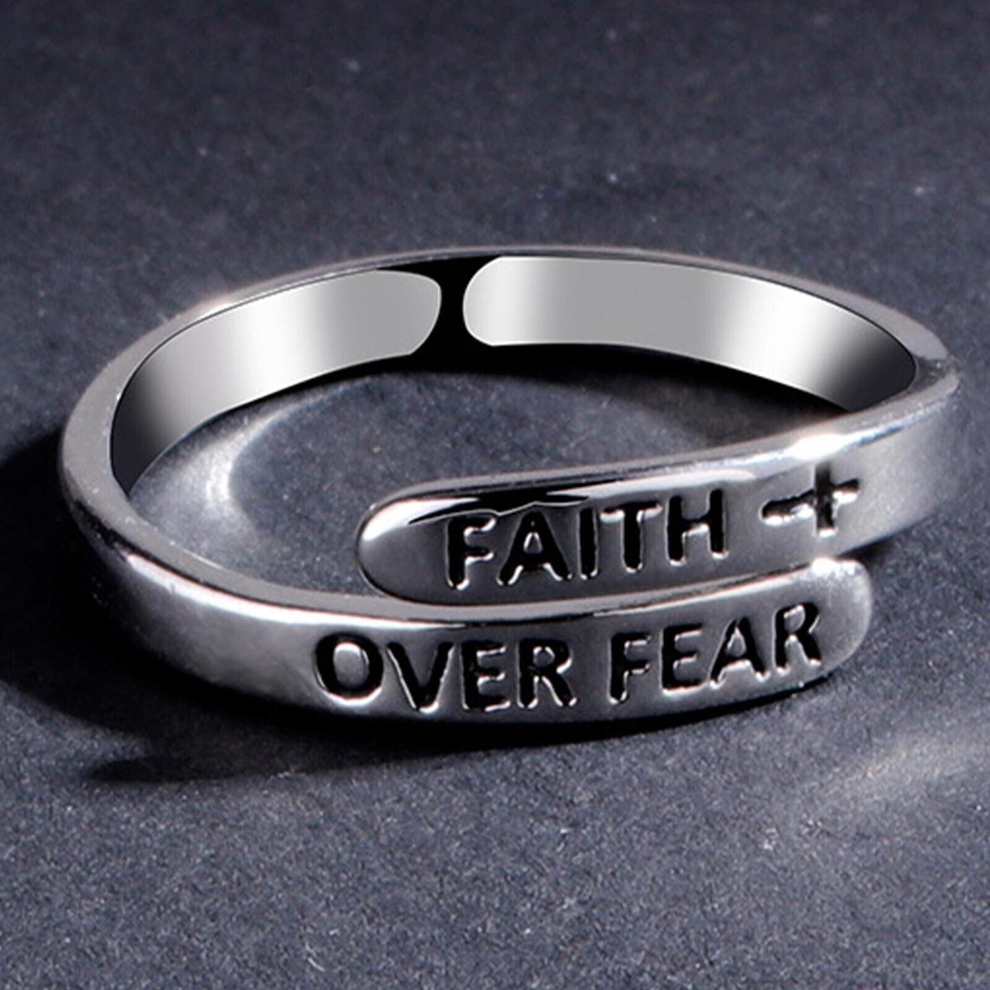 Faith Over Fear Cross Jesus Ring Adjustable Christian Jewelry5