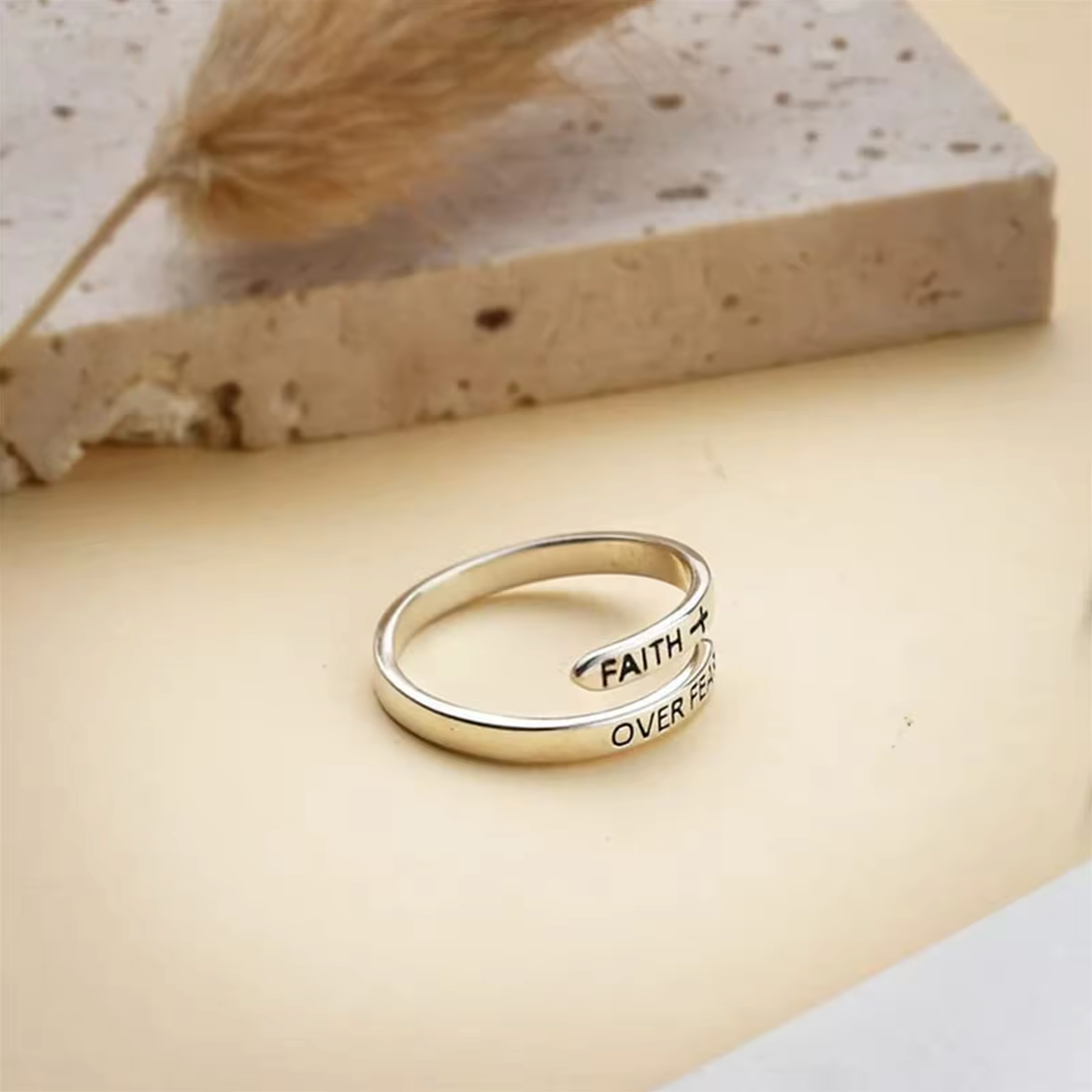 Faith Over Fear Cross Jesus Ring Adjustable Christian Jewelry8