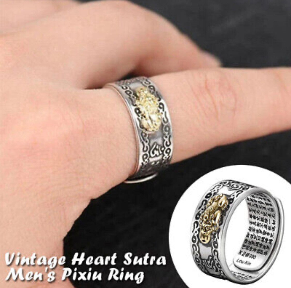 Adjustable Feng Shui Pixiu Mani Mantra Protection Wealth Ring Quality Lucky2