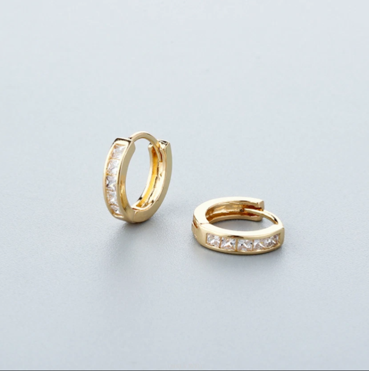 14K Gold Plated Stainless Steel Huggie Hoop Earrings CZ Small 9mm Women Men1