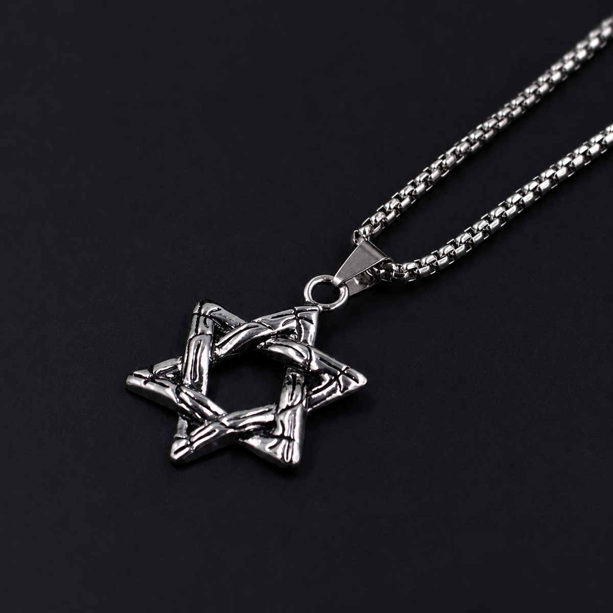 Stainless Steel Engraved Star of David Necklace2