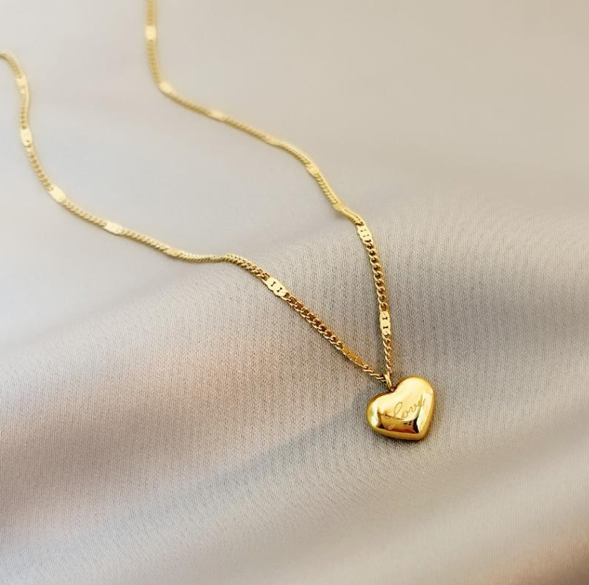 18K Gold Stainless Steel Love Floating Heart Pendant Chain Necklace Love Gift0