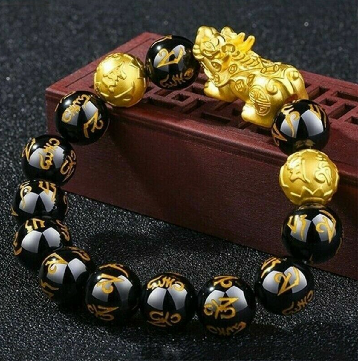  Feng Shui Black Obsidian Beads Bracelet Attract Wealth & Good Luck Bangle pixiu0