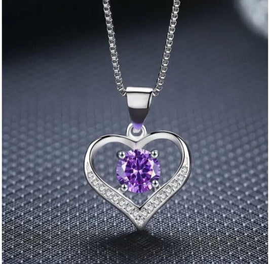 Pendant Necklace Sterling Silver Plated Love Heart Cubic Zirconia CZ 18" Gift0