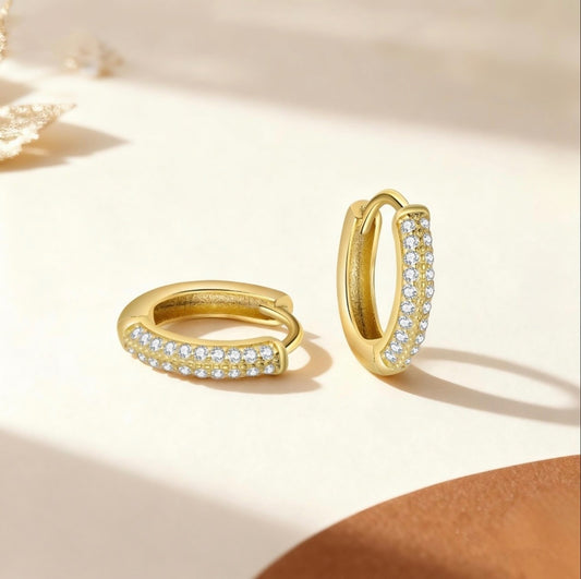 CZ Pave Huggie Hoop Earrings Gold Plated0
