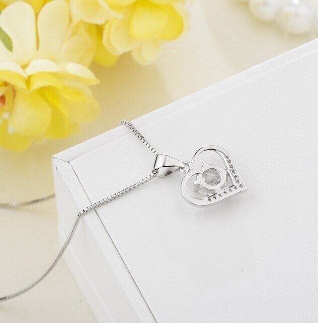 925 Sterling Silver Plated Love Heart Pendant Box Chain Necklace Women Gift  CZ8