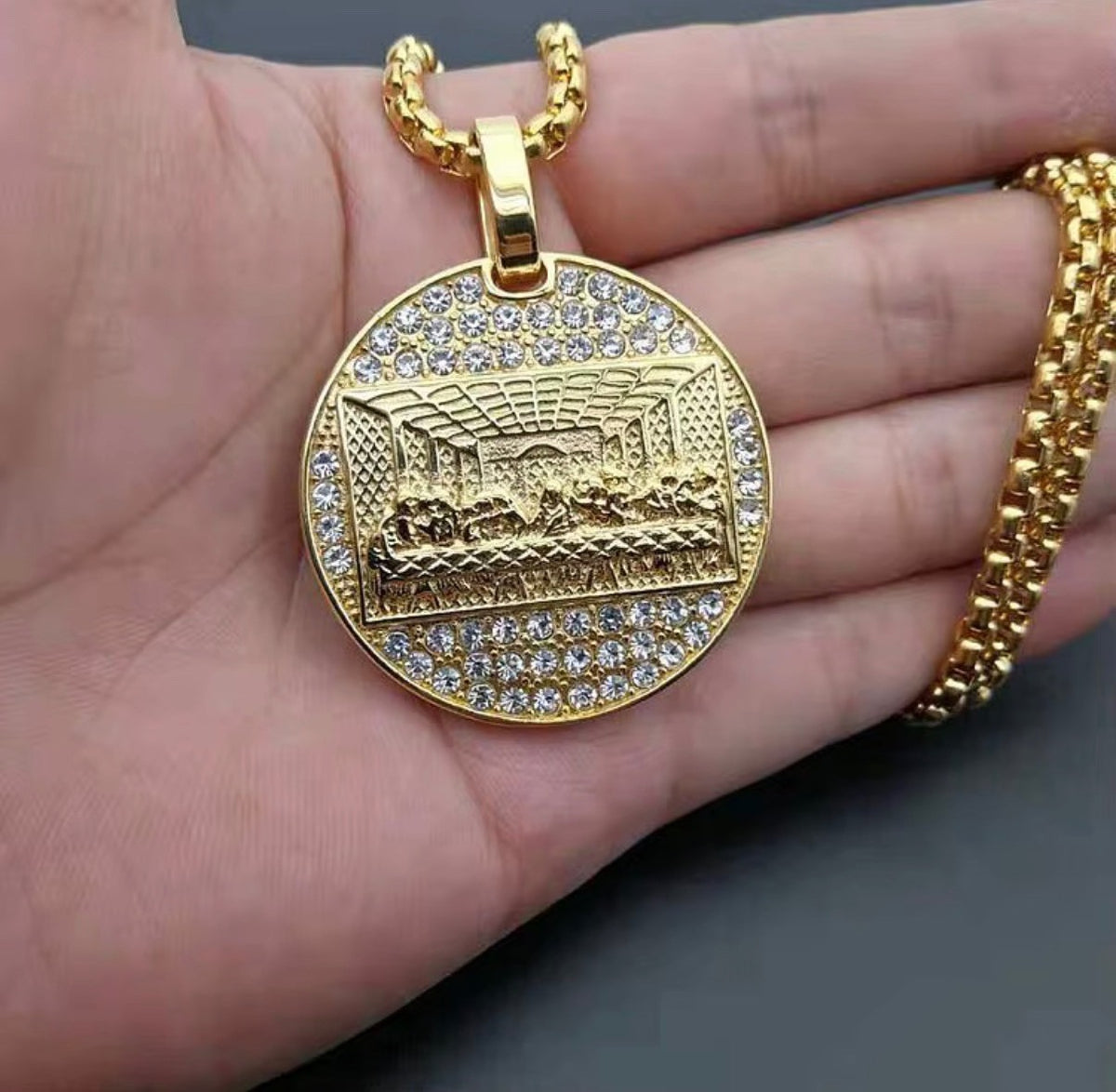Stainless Steel Iced Out Last Supper Pendant Necklace2