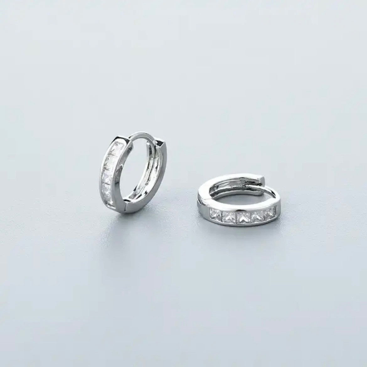 925 Sterling Silver Plated Square CZ Huggie Hoop Earrings Women Men9