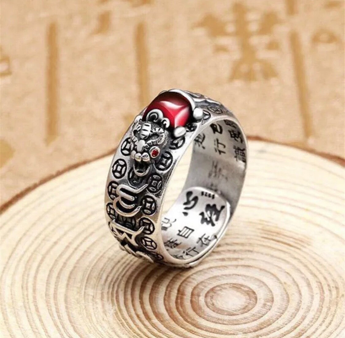 1x Adjustable Feng Shui Pixiu Mani Mantra Protection Wealth Ring Quality Lucky0
