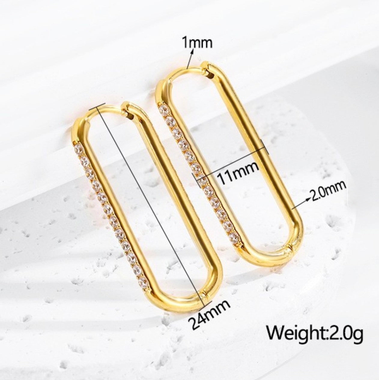 Stainless Steel CZ Huggie Hoop Rectangular Paper Clip Earrings Gold1