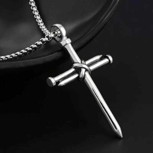 Men's Christ Jesus Nail Rope Cross Pendant Necklace Christian Jewelry Chain 24"0