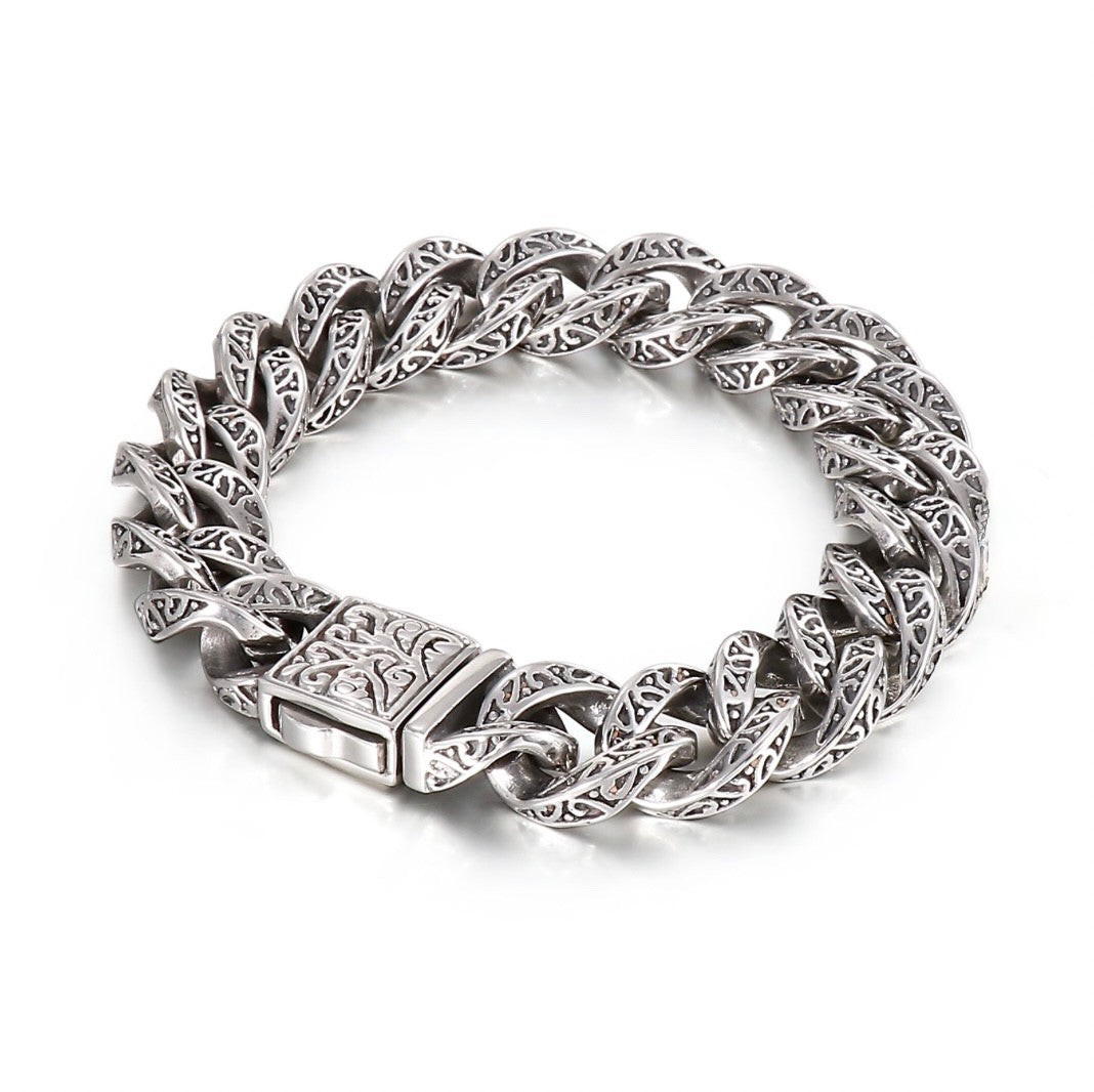 Vintage Cuban Chain Mens Bracelet Stainless Steel 8.25in0