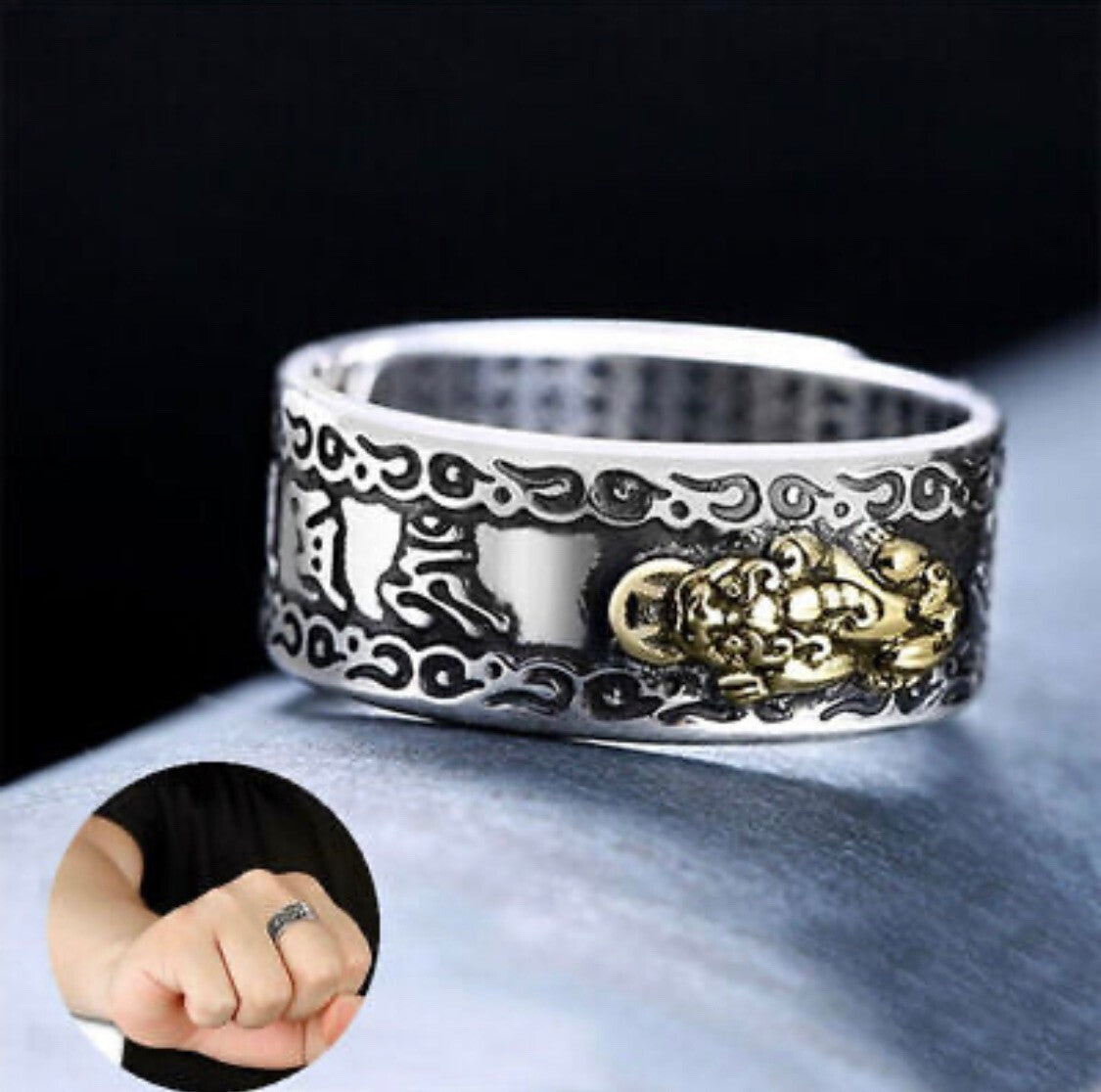 Adjustable Feng Shui Pixiu Mani Mantra Protection Wealth Ring Quality Lucky1
