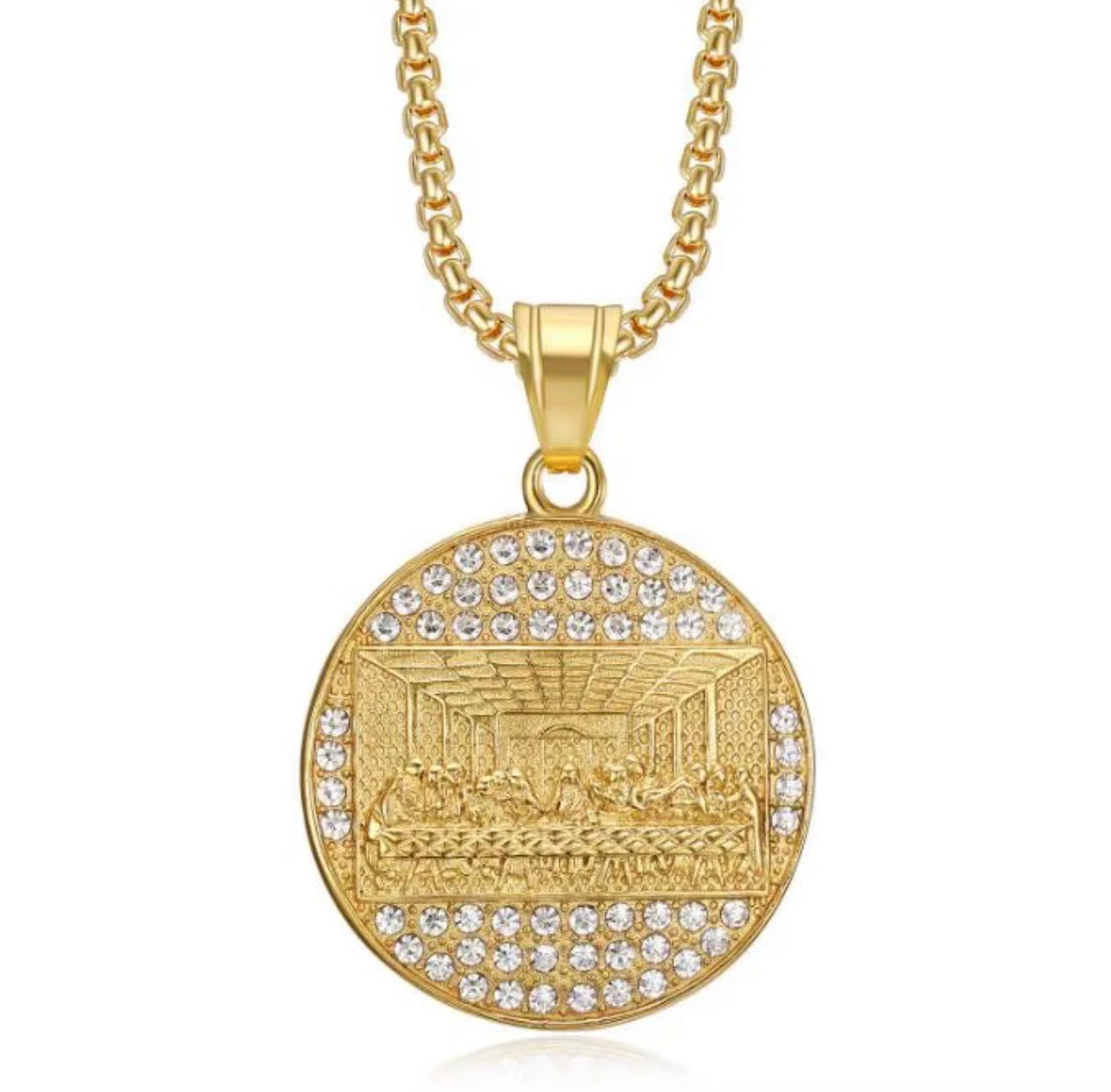 Stainless Steel Iced Out Last Supper Pendant Necklace3