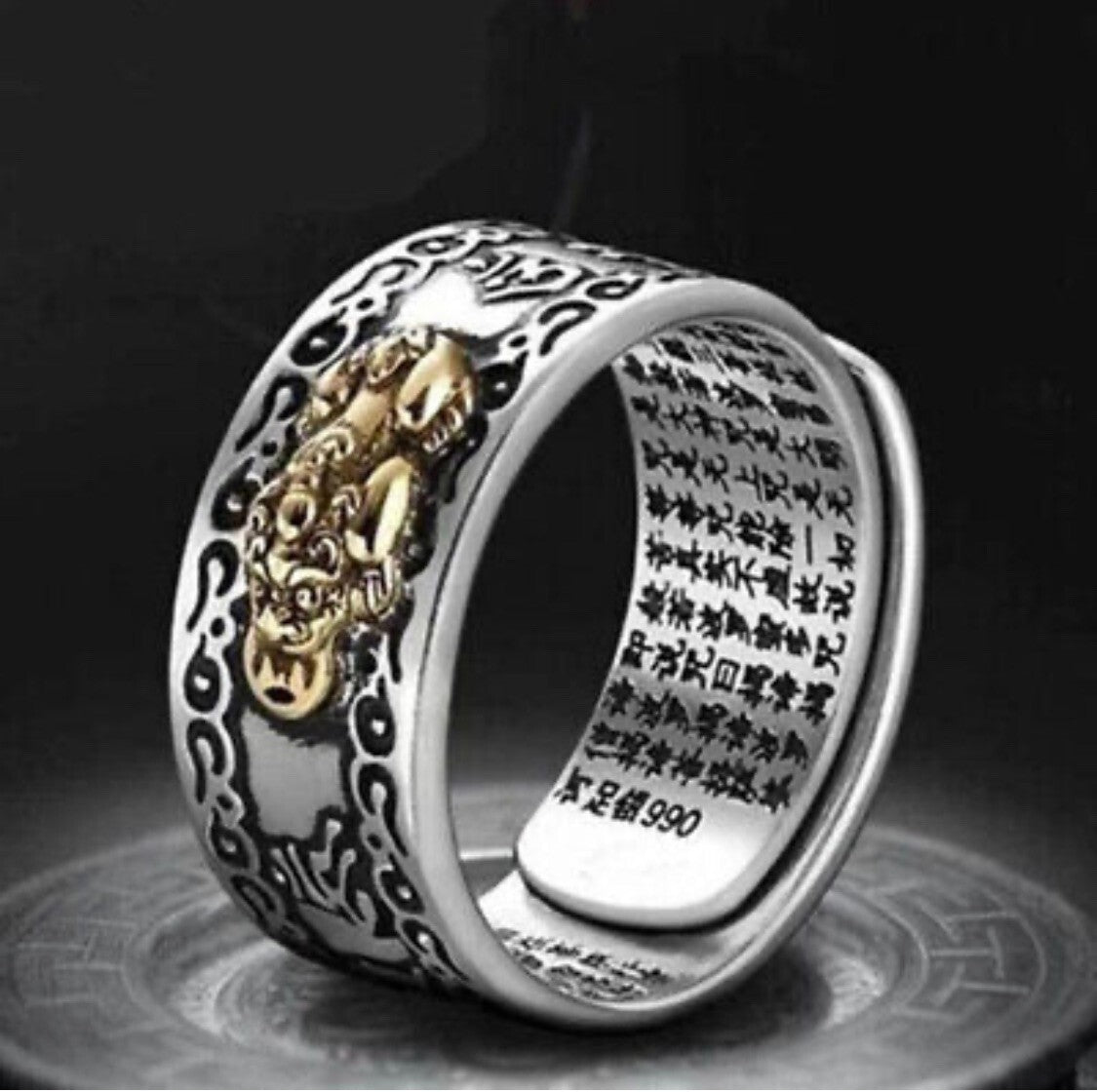 Adjustable Feng Shui Pixiu Mani Mantra Protection Wealth Ring Quality Lucky0