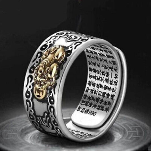 Adjustable Feng Shui Pixiu Mani Mantra Protection Wealth Ring Quality Lucky0